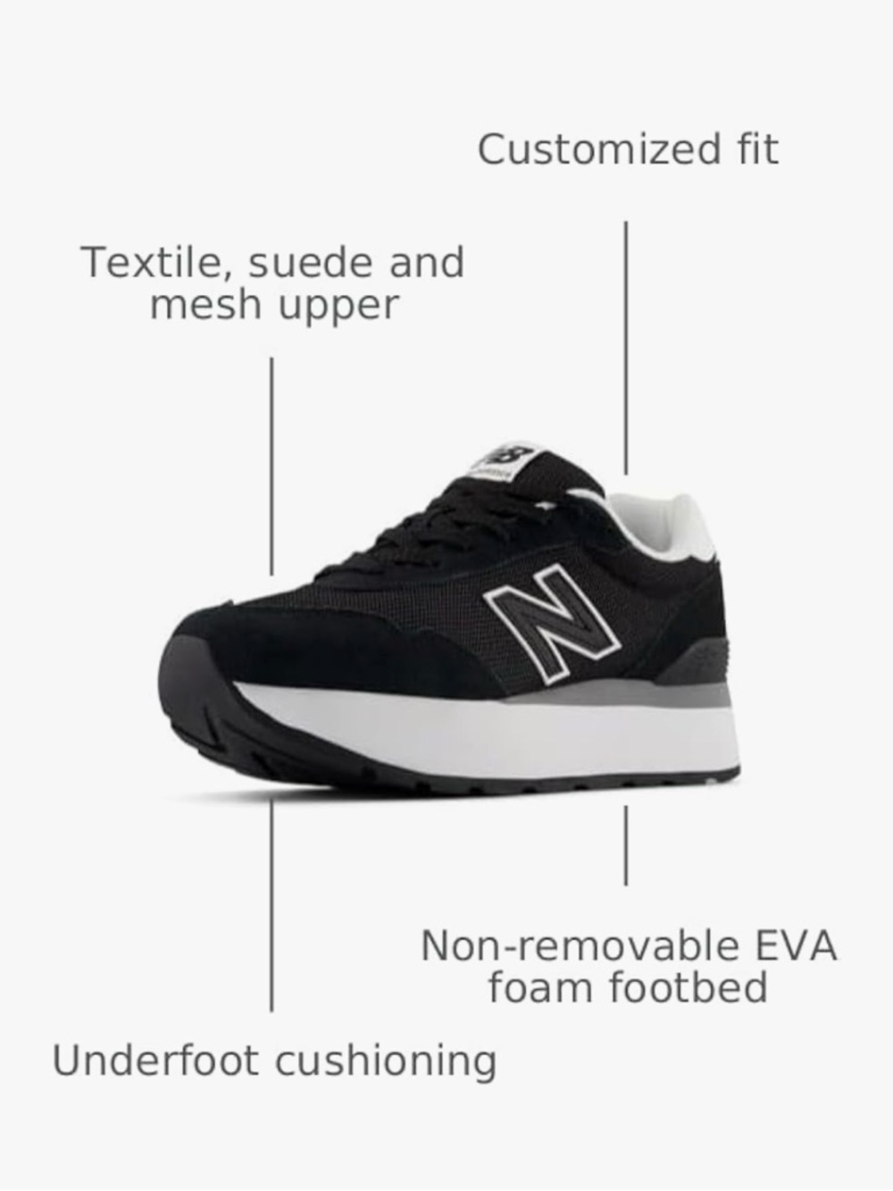 New Balance Black & White Elevated Platform Runner 515